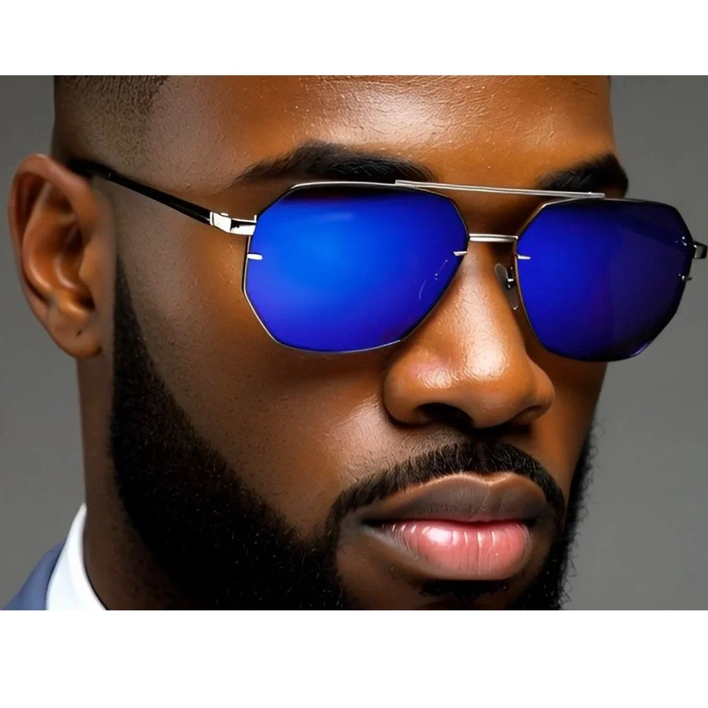 Square Sunglasses for Men and Women Fashion Metal‎ Vintage Gradient Shades Blue